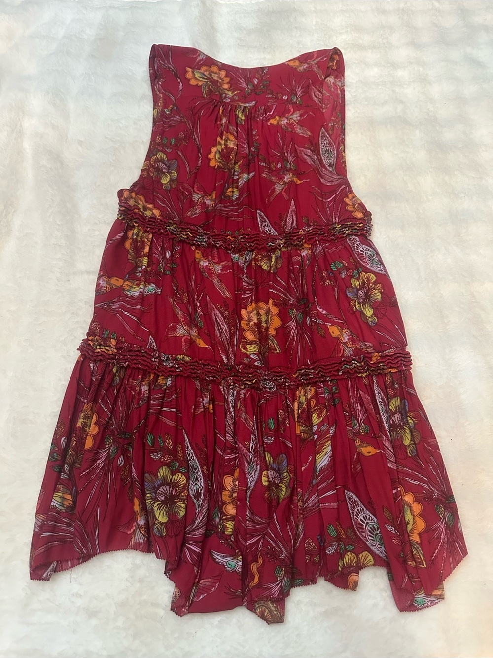 Free People Red Floral Hummingbird Tiered Boho Tunic Top 39269 - Picture 6 of 7